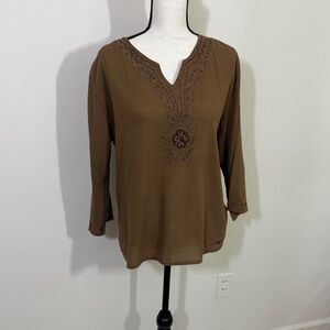Dressbarn Brown Embroidered Blouse